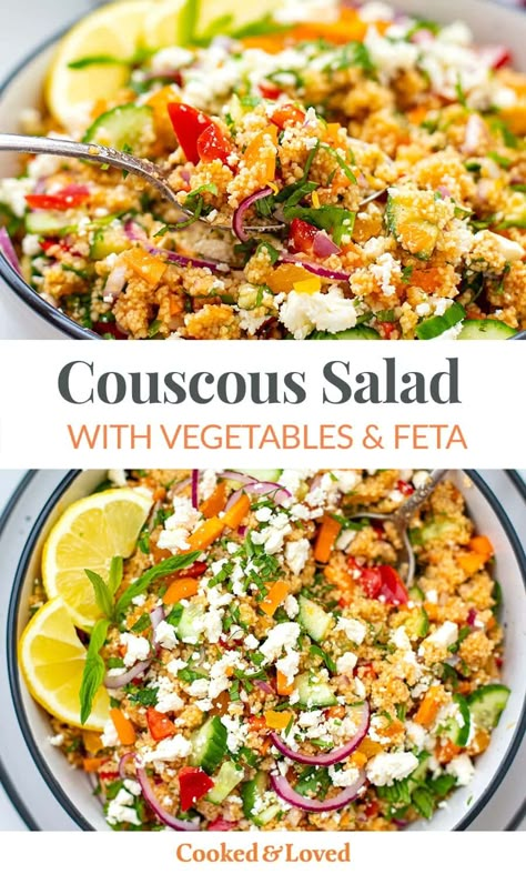 Mediterranean Quinoa Salad Recipes, Healthy Mediterranean Recipes, Mediterranean Couscous Salad, Meat Free Meals, Couscous Salad Recipes, Moroccan Salad, Mediterranean Couscous, Box Lunch Ideas, Moroccan Couscous