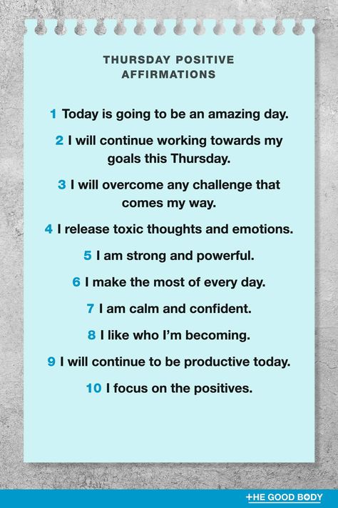 10 Thursday Positive Affirmations on Blue Note Paper with Stucco Background Days Of The Week Motivation, Thursday Mantra, Thursday Motivation Inspiration, Thursday Affirmation, Week Motivation, Energy Circles, Thursday Inspiration, Workplace Quotes, Conflict Resolution Skills