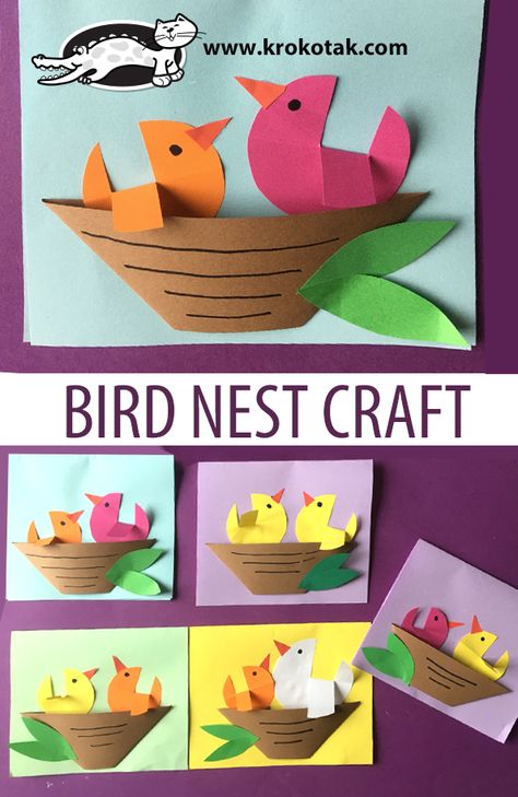 krokotak | BIRD NEST CRAFT Nest Craft, Crafts With Paper, Bird Nest Craft, Paper Bird, Spring Crafts For Kids, Bird Crafts, Art N Craft, Paper Crafts For Kids, Craft For Kids