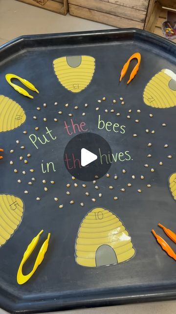 Miss LVT on Instagram: "It’s time to collect some bees 🐝  Of course consolidating maths skills alongside our fine motor activity…would we ever do anything else? 😆  #EYFSTeacher #FineMotorSkills #FunkyFingers #TuffTray #TuffTrayIdeas #TuffyTuesdays #AllAboutEarlyYears #MagicOfProvision" Bee Activities, Funky Fingers, Fine Motor Activity, Preschool Rooms, Tuff Tray, Fine Motor Skills Activities, Motor Skills Activities, Theme Activity, Fine Motor Activities