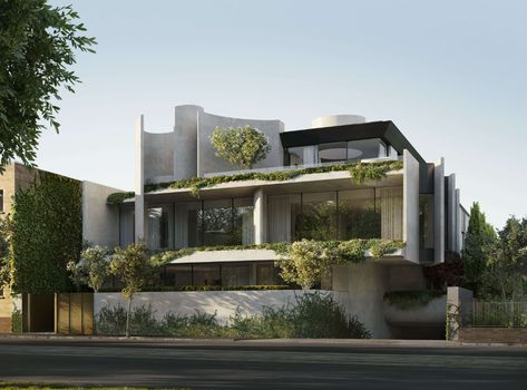 Fawkner House | 146 Toorak Road West, South Yarra | Rob Mills Architects Modern Residential Architecture, House Facade, New Architecture, Apartment House, House Modern, Modern Architecture House, Design Exterior, Architect House, Architecture Exterior