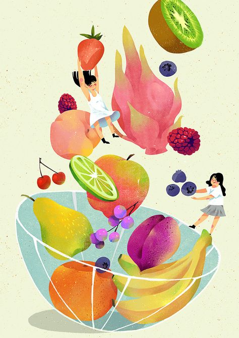 Fruits Illustration Art, Fruit Digital Illustration, Fruit Illustration Design, Fruit Graphic Design Illustration, Fruit Juice Poster, Fruit Juice Illustration, Cute Fruit And Vegetables Illustration, Flat Fruit Illustration, Food Illustration Design