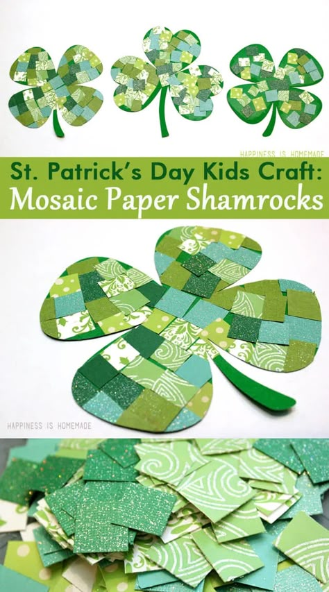 Paper Shamrocks, Mosaic Paper, St Patrick's Day Kids, Shamrock Craft, Saint Patricks Day Art, March Crafts, St Patricks Day Crafts, St Patricks Crafts, St Patricks Day Crafts For Kids