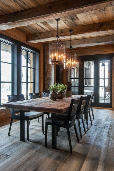 Modern Rustic Breakfast Nook, Cabin Style Dining Room, Dark Rustic Dining Room, Cozy Cabin Dining Room, Modern Cabin Dining Room, Mountain Home Dining Room, Mountain House Dining Room, Rustic Modern Dining Room, Log Cabin Dining Room