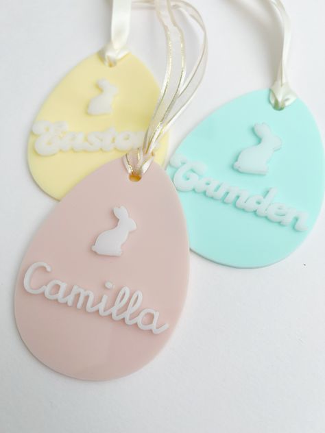 Easter Name Tags, Personalized Gift Basket, Personalized Gift Baskets, Basket Tags, Easter Basket Tags, Easter Bunny Eggs, Easter Gift Baskets, Personalized Easter, Egg Shape