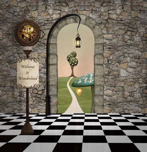 Landscape Mushroom, Alice In Wonderland Scenes, Black And White Floor, Alice In Wonderland Decorations, Scene Setters, White Floor, Bathroom Decor Sets, Dorm Walls, Alice In Wonderland Party