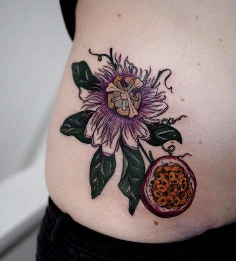 Sophia Baughan passionflower Tattoo Passion Vine Tattoo, Passionfruit Tattoo, Passionflower Vine Tattoo, Passion Fruit Tattoo, Passionflower Tattoo, Passion Flower Vine Tattoo, Passion Flower Botanical Illustration, Flower Tattoo Stencils, Flower Vine Tattoos