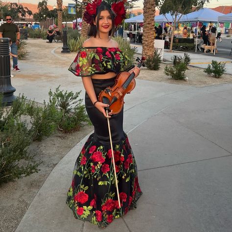 Taffeta Fabric Stretch Mexican Two Piece Dress, Mexican Mermaid Dress, Mexican Dresses Traditional Embroidery, Mexican Inspired Outfit Women, Traditional Latina Clothing, Female Mariachi Outfit, Mexican Formal Dress, Dia De Los Muertos Dresses For Women, Mariachi Outfit For Women