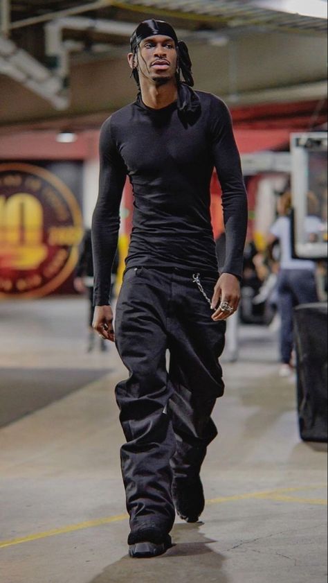 Man Fashion Inspiration, Antagonist Tour Outfits, 2k23 Outfits, Shai Outfit, All Black Fits Men, Opiumcore Outfits Men, Opiumcore Outfits, Opiumcore Aesthetic, Rick Owens Outfit Men