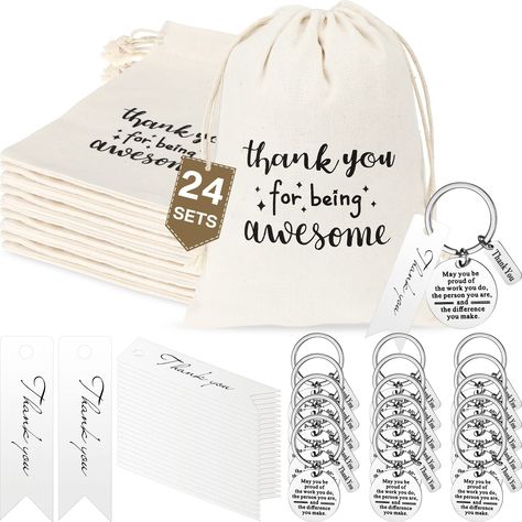 PRICES MAY VARY. Thank You Gifts Set: you will get 24 pieces of employee appreciation keychains, 24 pieces of thank you drawstring bags and 24 pieces of gift tags; Sufficient quantity will meet your using needs, and allow you to prepare gifts for employees, coworkers, women, teachers, retirees and so on Size Details: these employee appreciation keychain are about 1.18 inches/ 3 cm in diameter, drawstring bags are about 4.92 x 7.09 inches/ 12.5 x 18 cm, and gift tags are about 0.79 x 2.76 inches/ Client Appreciation Gifts, Client Appreciation, Employee Appreciation Gifts, White Clothing, Small Acts Of Kindness, Teacher Cards, Staff Appreciation, Employee Appreciation, Employee Gifts