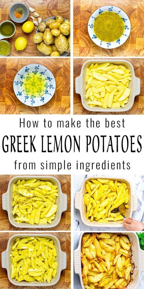 Lemony Side Dishes, Lemon Dinner Recipes Vegetarian, Lemon Meals Easy Recipes, Dinners With Lemon, Meals With Lemon, Vegan Greek Potatoes, Vegan Greek Food Recipes, Vegetarian Dinner With Potatoes, Easy Fresh Recipes