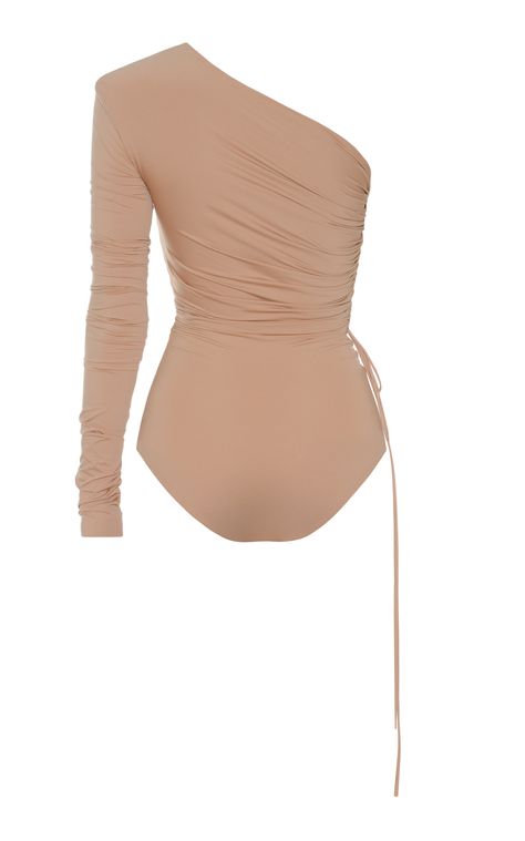 Spring Pool Bodysuit With Ruched Details, Elegant Fitted Asymmetrical Bodysuit, Spring Beachwear Bodysuit With Ruched Details, Luxury Summer Cutout Bodysuit, Bodysuit Runway Haute Couture, Tie Neck Shirt, Knit Bodysuit, Leather Trousers, Oversized Blazer