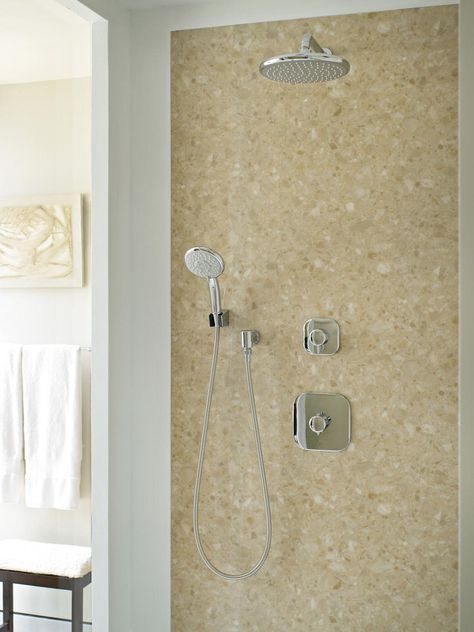 A hand-held shower is a necessity for those with physical limitations. But the fixture needs to be placed low enough to reach your feet when you sit on the shower bench. This hand-held shower is mounted lower, giving it full range. Image courtesy of Toto Wheelchair Accessible Shower, Universal Design Bathroom, Bathroom Niche, Ada Bathroom, Accessible Bathroom, Master Shower, Wall Mounted Sink, Shower Fixtures, Steam Showers Bathroom