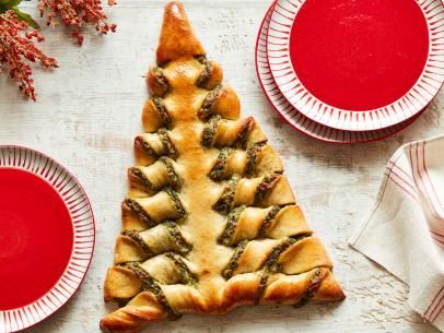 Christmas Tree Pesto Breadsticks Recipe | Food Network Kitchen | Food Network Christmas Eve Dinner Ideas, Refrigerated Pizza Dough, Bread Sticks Recipe, Southern Christmas, Christmas Eve Dinner, Pecorino Cheese, Christmas Appetizers, Breadsticks, Recipes Food