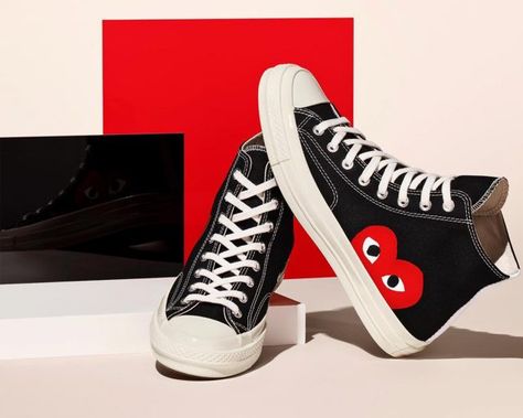 70 Converse, Converse Cdg, Converse X Comme Des Garcons, Converse Play, Black High Top Shoes, Cdg Play, Custom Chuck Taylors, Comme Des Garcons Converse, Plateau Sneaker