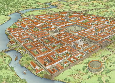 Roman City Concept Art, Mediterranean Town, Roman Civilization, Castle Floor Plan, Ancient Egyptian Architecture, Roman House, Roman Britain, City Layout, Roman City