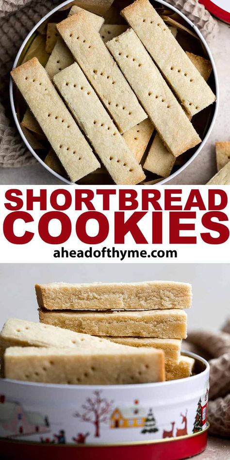 These crisp, buttery, classic Shortbread Cookies are just what the holiday season calls for. They’re sweet, and so light that they practically dissolve in your mouth. They pair well with hot beverages and can hold their own in holiday cookie boxes. With just a handful of pantry staples, you can make these Scottish shortbread bars from scratch in less than an hour. The dough freezes well and you can easily stock up. | aheadofthyme.com #shortbreadcookies #scottishshortbread #sh via @aheadofthyme Easy Shortbread, Cranberry Orange Shortbread Cookies, Cookies Shortbread, Scottish Shortbread, Shortbread Cookies Easy, Xmas Baking, Diet Cookies, Thyme Recipes, Uk Recipes