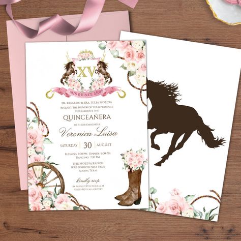 Elegant Charro Quinceanera White Pink Floral Invitation - tap/click to personalize and buy #Invitation #cowboy, #ranch, #elegant, #rustic, #cowboy Pink Floral Invitation, Cowboy Ranch, Floral Rosa, Sweet 16 Invitations, Quinceanera Invitations, Free Birthday Invitations, Floral Invitation, Free Birthday Stuff, Custom Invitations