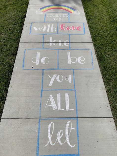 Chalk Art Quotes, Driveway Art, Chalk Activities, Fun Chalk Art, Christian Activities, Chalk Design, Sidewalk Chalk Art, Sidewalk Art, Chalk Drawings