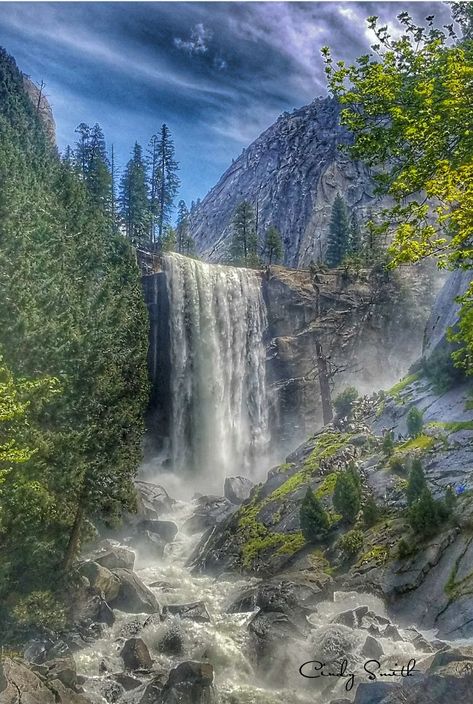 Vernal Falls Yosemite  Cindy Smith Yosemite Fire Waterfall, Venezuela Angel Falls, Vernal Falls, Venezuela Waterfall, Mystic Waterfall, Famous Waterfalls, Beautiful Places Nature, Autumn Painting, Yosemite National Park