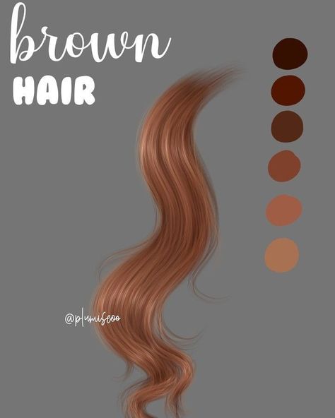 Brown Hair Color Palette Digital Art, How To Shade Brown Hair Digital, Hair Palette Digital Art, Color Palette For Hair, Brown Hair Palette, Hair Color Palette, Color Palette Brown, Hair Palette, Digital Art Tutorial Beginner