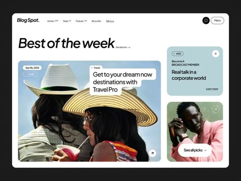 Blog Landing Page Design, Creative Blog Design, Magazine Website Design, Ux Design Principles, Blog Layout Design, Landing Page Ui, News Website Design, Blog Website Design, Card Ui