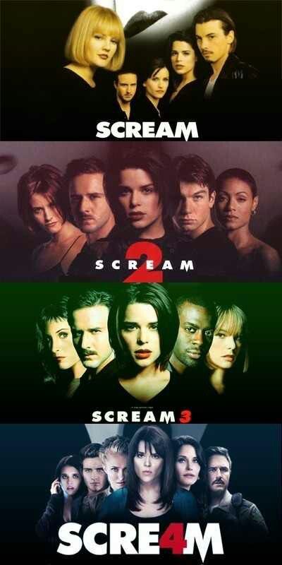 Scream, Scream 2, Scream 3 & Scream 4 The first is probably the best, if only for the originality aspect, but all of them are worth watching, especially in order. Scream Movie Poster, Scream Movies, Billy Loomis, Scream Franchise, The Scream, Scream Movie, I Love Cinema, Scary Movie, Ghost Face