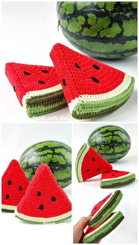 Amigurumi Fruit, Fruit Crochet, Amigurumi Food, Crochet Fruit, Watermelon Slice, Watermelon Pattern, Crochet Food, Free Amigurumi Patterns, Crochet Items