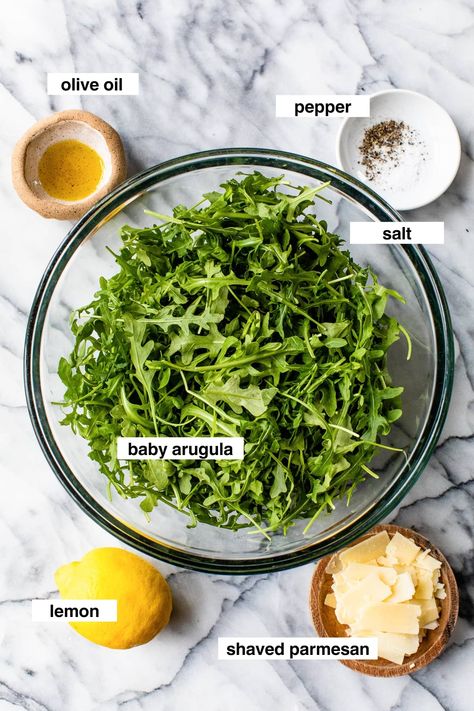 Arugula salad is my go-to when I need a quick side salad recipe for fish, steak, chicken, or pork chops! #arugula #sidesalad #easysidedish #salad #vegetarian Arugula Salad Dressing, Recipe For Fish, Steak Dinner Sides, Fish Steak, Arugula Recipes, Salad Vegetarian, Arugula Salad Recipes, Vegan Paleo Recipes, Fit Foods