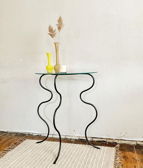 bephi HOME + SPACES on Instagram: “Vintage Artisan Metalwork Squiggle Console Table. Glass Top has One Chip and Some Scratches. 27.5”W x 15”D x 30”H. SOLD. Vintage Frosted…” Table Glass Top, Table Glass, Console Table, Metal Working, Chips, Apartment, Glass, On Instagram, Home Decor