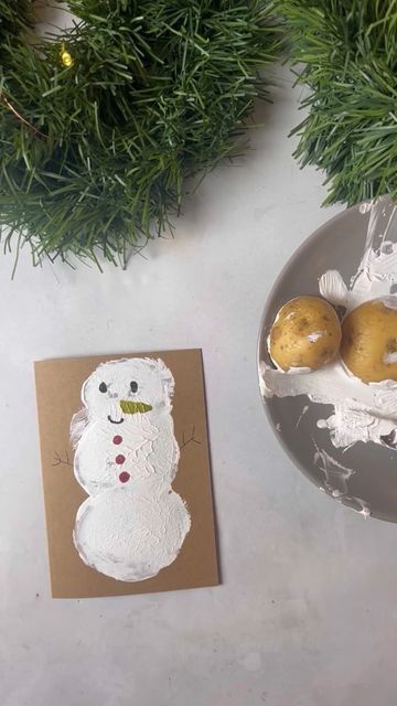 Potato Printing, Potato Print, Print Christmas Card, Homemade Christmas Cards, A Potato, December 7, Number 3, White Paint, Homemade Christmas