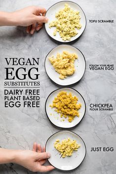 Vegan Egg Substitutes - Make It Dairy Free - See us try 4 different vegan egg substitutes and break down which one is the best! Egg Substitutes, Vegan Egg Replacement, Vegan Egg Substitute, Egg Substitute, Egg Replacement, Vegan Egg, Vegan Substitutes, Substitute For Egg, Vegan Eggs