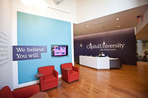 Admissions Office Decor, School Reception, Admissions Office, College Admissions, University Admissions, Mobile Boutique, Education Inspiration, Production Design, College Admission