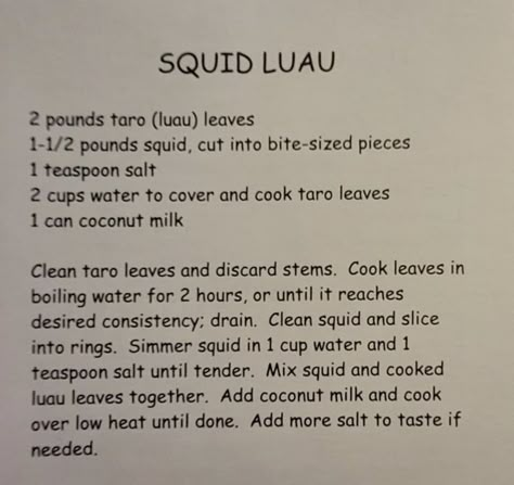 Hawaii Recipes Local, Squid Luau, Polynesian Recipes, Hawaiian Food Recipes, Ono Kine Recipes, Guam Recipes, Chamorro Recipes, Fast Dinner Ideas, Hawaii Recipes