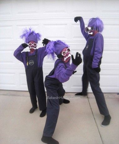 Evil Purple Minion Costume from BabesInHairland.com #halloween #costumes #minion #despicableme Purple Minions Costume, Purple Costume Ideas, Evil Minion Costume Diy, Purple Minion Halloween Costume, Halloween Costumes Minions, Purple Minion Costume Diy, Evil Minion Costume, Minion Custome Halloween, Costumes Minion