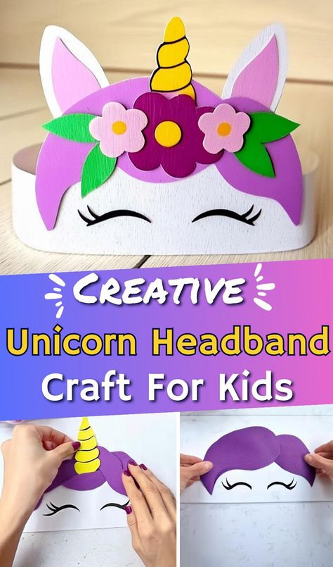 Unicorn Headband Craft Idea Using Colored Paper Unicorn Headband Craft, Unicorn Headband Diy, Diy Unicorn Headband, Carnival Crafts, Headband Crafts, Unicorn Printables, Kids Headbands, Art Camp, Unicorn Headband