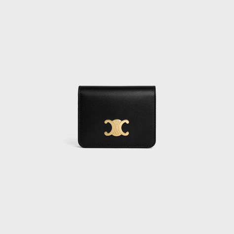 TRIOMPHE COMPACT WALLET IN SHINY CALFSKIN - BLACK | CELINE Fragrance Bottle, Compact Wallet, Best Wallet, Autumn Style, Celine Bags, New Fragrances, New Sneakers, Card Holder Wallet, Small Leather Goods