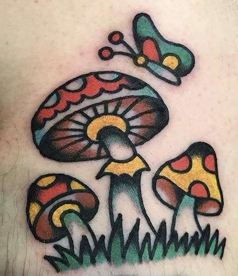 Mushroom Tattoo Ideas, Traditional Tattoo Stencils, Simple Tats, Mushroom Tattoo, Traditional Tattoo Inspiration, Mushroom Tattoos, Tattoo Flash Sheet, Old School Tattoo Designs, Traditional Tattoo Art