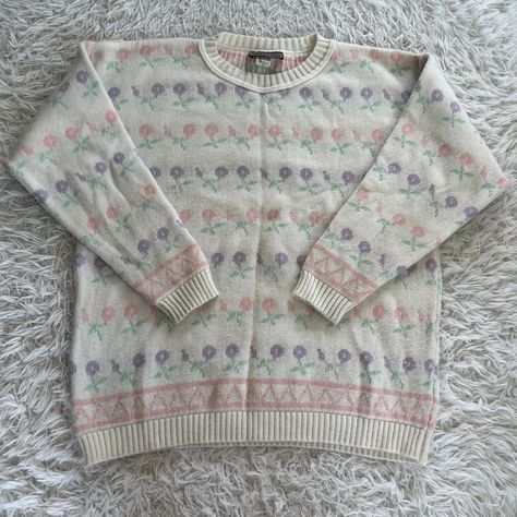 vintage floral grandma sweater! has some pilling &... - Depop Grandma Cardigan, Floral Sweater Outfit, Grandma Chic, Grandma Aesthetic, Grandma Clothes, Grandma Sweater, Grandpa Sweater, Grandma Fashion, Floral Cardigan