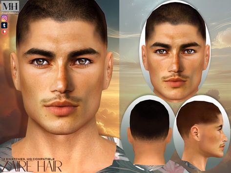 MagicHand's Zaire Hair Sims4 Cc Facial Hair, Sims Facial Hair, Sims 4 Cc Male Hair Buzz Cut, Facial Hair Sims 4, Zao Hair Sims 4, Buzz Cut For Men, Buzz Cut Hairstyles, Mod Hair, The Sims 4 Pc