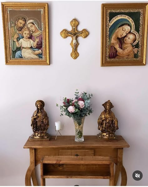 Cross Above Bed, Church Sanctuary Decor Interiors, Catholic Altar Home Ideas, Home Altar Catholic Beautiful, Guadalupe Core, Catholic Home Altar, Catholic Design, Altar Catholic, Home Altar Catholic