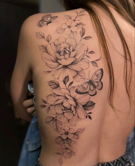 Sewing Tattoos, Floral Back Tattoos, Colour Tattoo For Women, Cute Thigh Tattoos, Girl Back Tattoos, Beautiful Flower Tattoos, Flower Tattoo Shoulder, Dope Tattoos For Women, Lily Tattoo