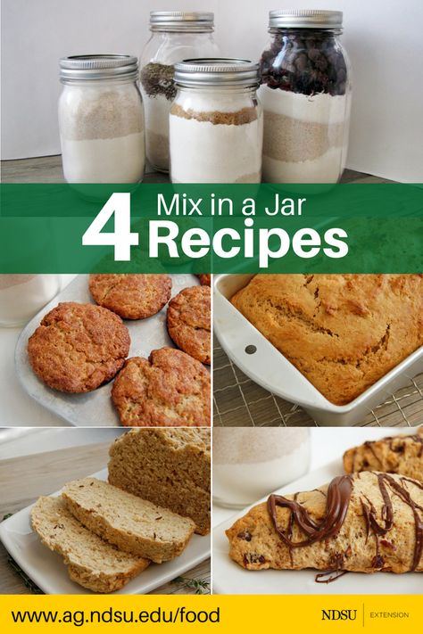 4 Quick Bread Mix in a Jar Recipes perfect for gift-giving or to have on hand in your pantry for a quick, easy and delicious treat. These DIY mixes are fun for kids and adults to make. You'll love the snickerdoodle muffins, peanut butter bread, herb bread and cherry chocolate scones.  #bakedgoods #DIY #gift #gifts #pantry #jarmix #muffin #bread #chocolate #scone #recipe #recipes Muffin Jar Recipes, Muffin In A Jar Recipe, Bread Mix Gift, Diy Bread Mix In A Jar, Muffin Mix In A Jar Gift, Jar Bread Recipes, Mason Jar Muffin Mix Gifts, Quick Bread Mix In A Jar, Mason Jar Muffin Mix Recipe