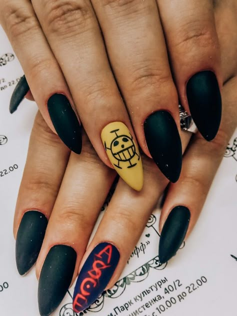 One Piece Acrylic Nails, Anime Inspired Nails One Piece, One Piece Nails Design, One Piece Inspired Nails, One Piece Nail Design, Luffy Nails, Uñas One Piece, One Piece Nails Anime, Nail Art One Piece