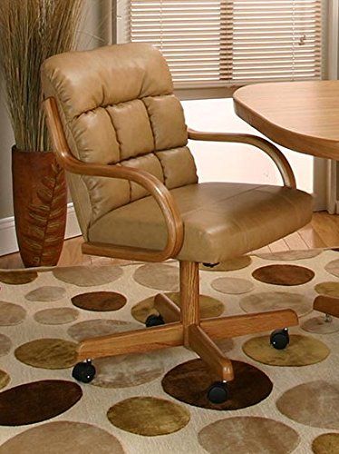 Casual Rolling Caster Dining Chair with Swivel Tilt in Oak Wood with Bonded Leather Seat and Back (1 Chair) Ergonomic Seating, Chairs Kitchen, Caster Chairs, Honey Oak, Luxury Home Furniture, Best Dining, Bedroom Chair, Room Accessories, Dining Arm Chair