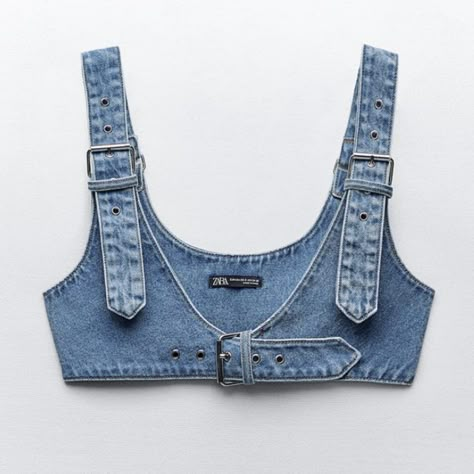 Zara Tops | Nwt Special Edition Denim Harness Belt, L-Xl | Color: Blue | Size: L-Xl Denim Patchwork Fabric, Denim Waist Belt, Diy Denim Top, Denim Harness, All Denim Outfit, All Blue Outfit, Blue Denim Top, Ropa Upcycling, Belt Shirt