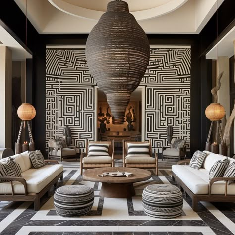 Luxury Living Room Interior, African Decor Living Room, Modern African Decor, African Interiors, Afrocentric Decor, African Interior Design, African Furniture, African House, African Inspired Decor