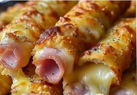 Ham and Cheese Sticks Baked Ham And Cheese Sticks, Ham And Cheese Sticks Crescent Rolls, Ham And Cheese Sticks, Crescent Roll Cheese Sticks, Ham And Cheese Rollups, Cheddar Cheese Sticks, Ham And Cheese Crescent Rolls, Ham Delights, Spring Cooking