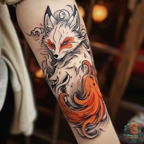 . #kitsunetattoo #foxtattoo . #Japanese_Fox_Tattoo #Fox_In_Japanese #Kitsune_Tattoo #Sean_Flynn Fox Head Tattoo, Bb Tattoo, Fox In Japanese, Kitsune Tattoo, Simple Tattoo Ideas, Sean Flynn, Fox Tattoo Design, Supernatural Powers, Flame Tattoos