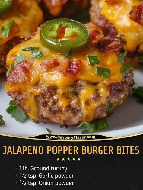 Jalapeno Popper Burger, Burger Bites, Jalapeno Popper, Jalapeno Poppers, Ground Turkey, Dream Board, Chili Powder, Onion Powder, Garlic Powder